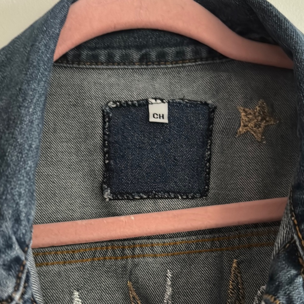 Embroidered Evil Eye Denim Jacket - Picture 4 of 6